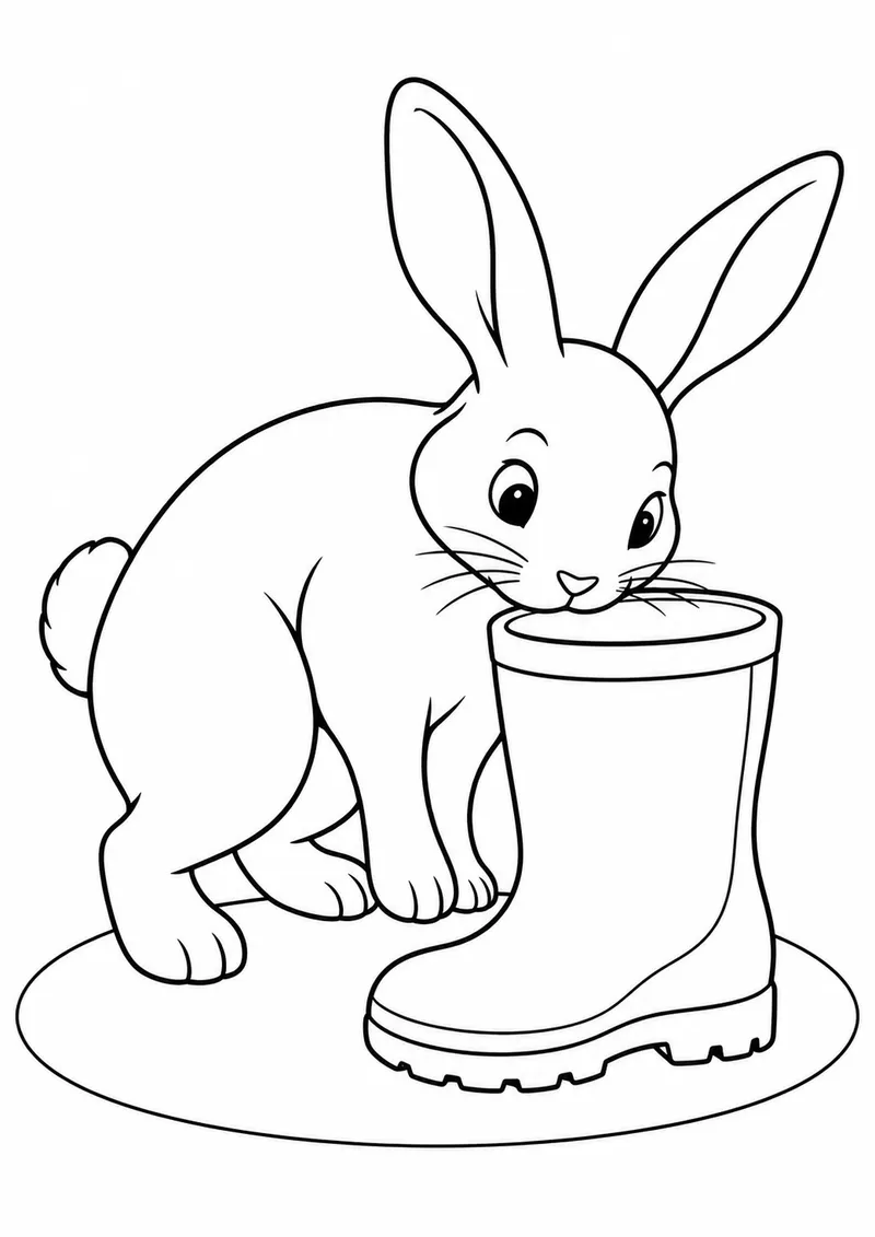 Coelho espiando uma bota de jardim para colorir