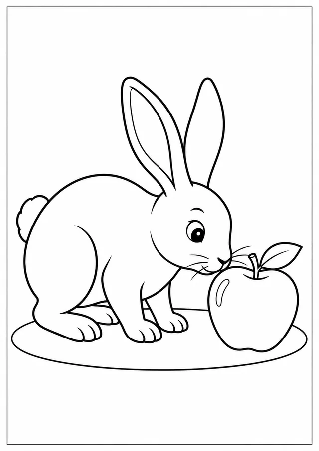 Coelho farejando uma maçã para colorir