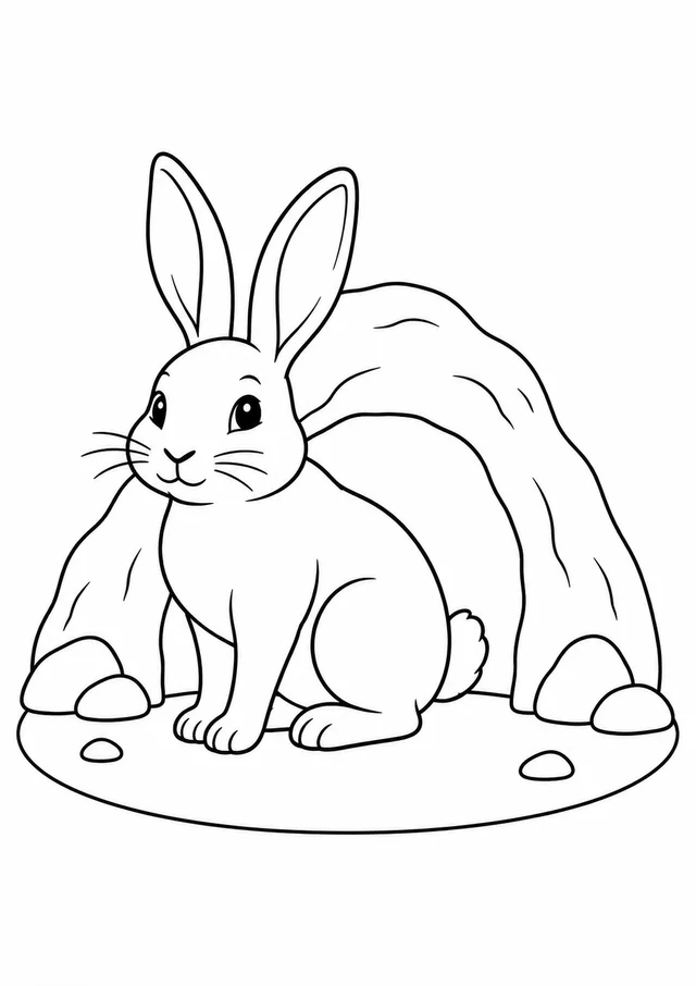 Coelho na entrada de uma toca para colorir
