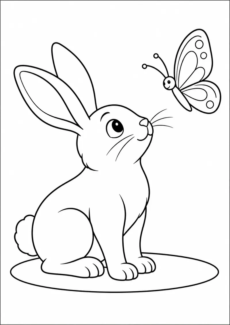Coelho olhando uma borboleta para colorir