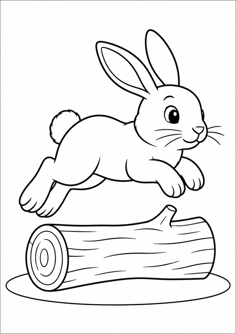 Coelho pulando um tronco baixo para colorir