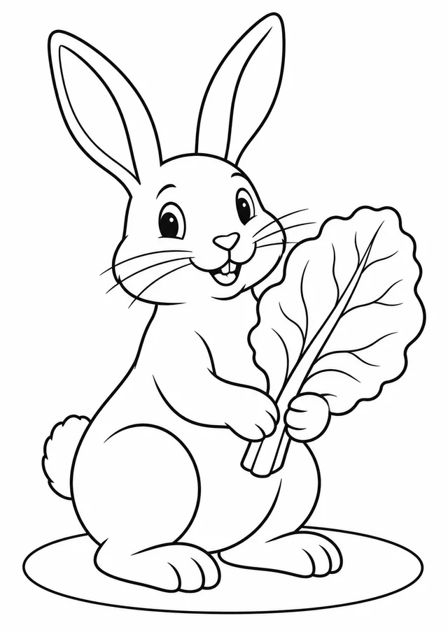 Coelho segurando uma folha de couve para colorir