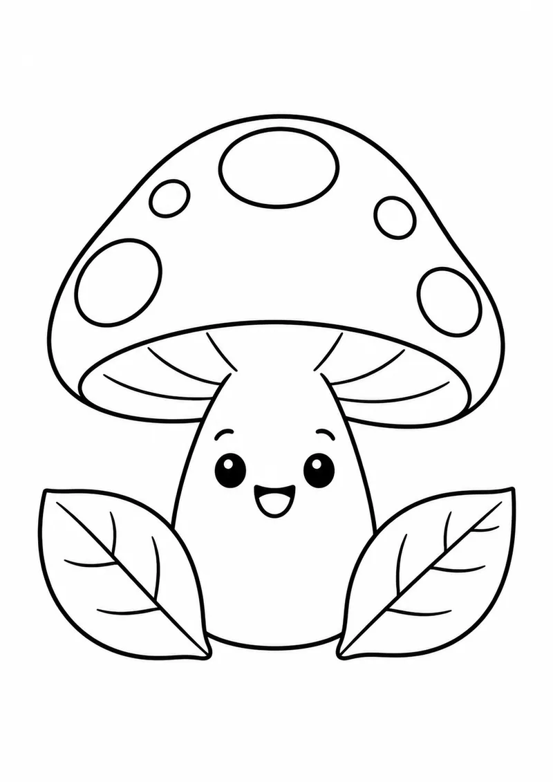 Cogumelo fofinho com duas folhas para colorir
