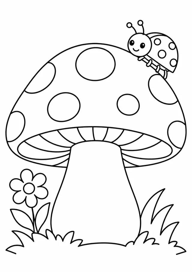 Cogumelo grande com pintas redondas para colorir