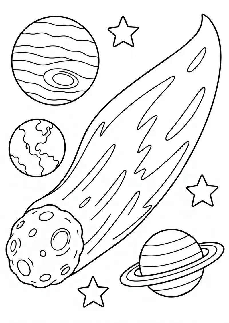 Cometa passando pelos planetas para colorir
