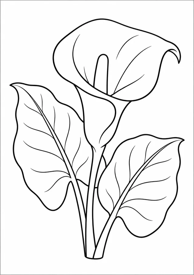 Copo-de-leite com folhas largas para colorir