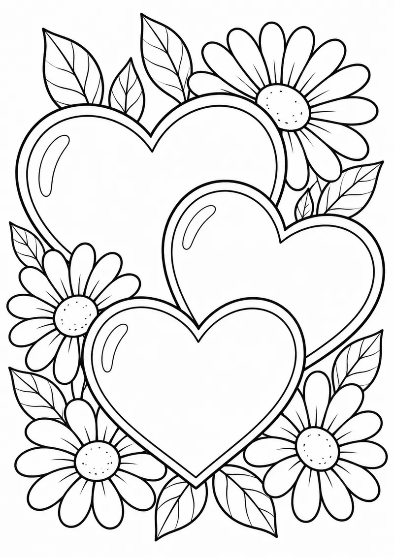 Corações e flores para colorir
