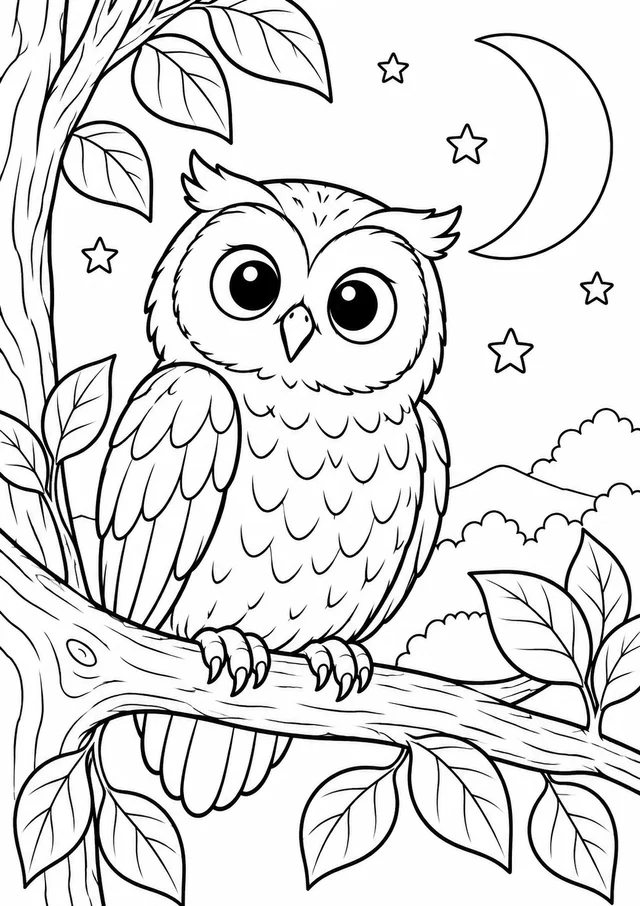 Coruja na árvore para colorir