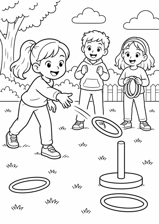 Crianças brincando de argolas para colorir