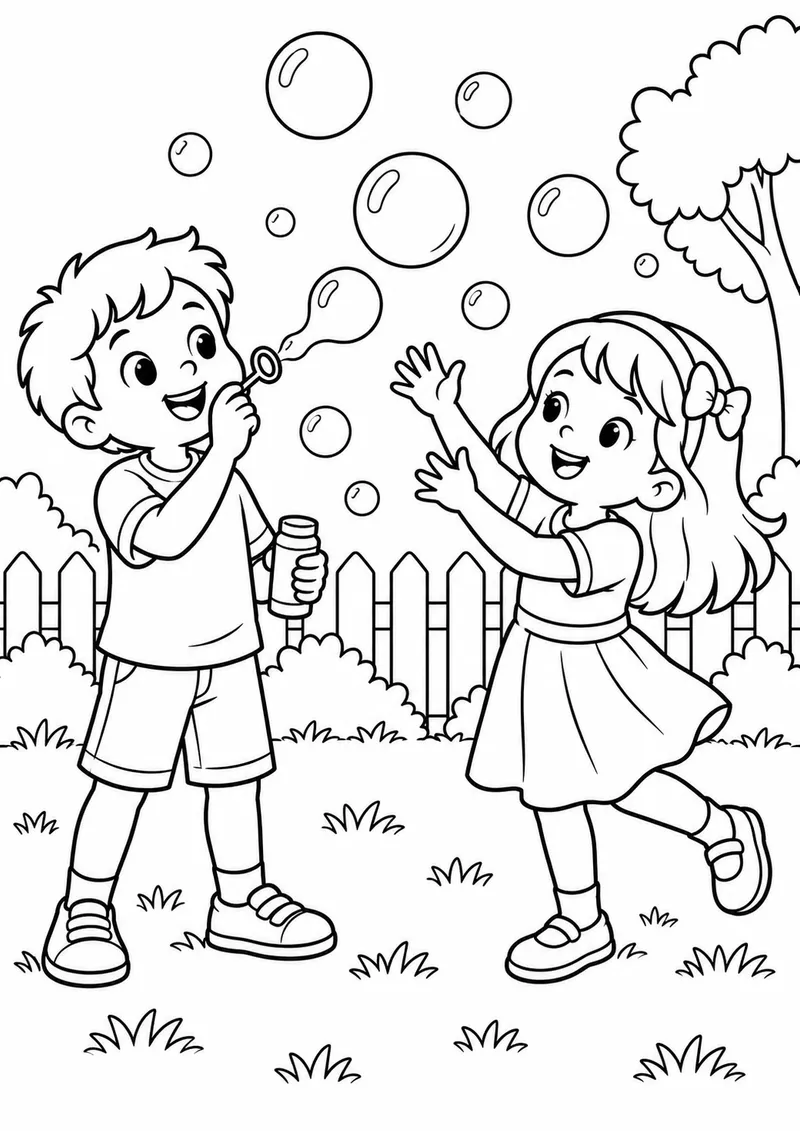 Crianças fazendo bolhas de sabão para colorir