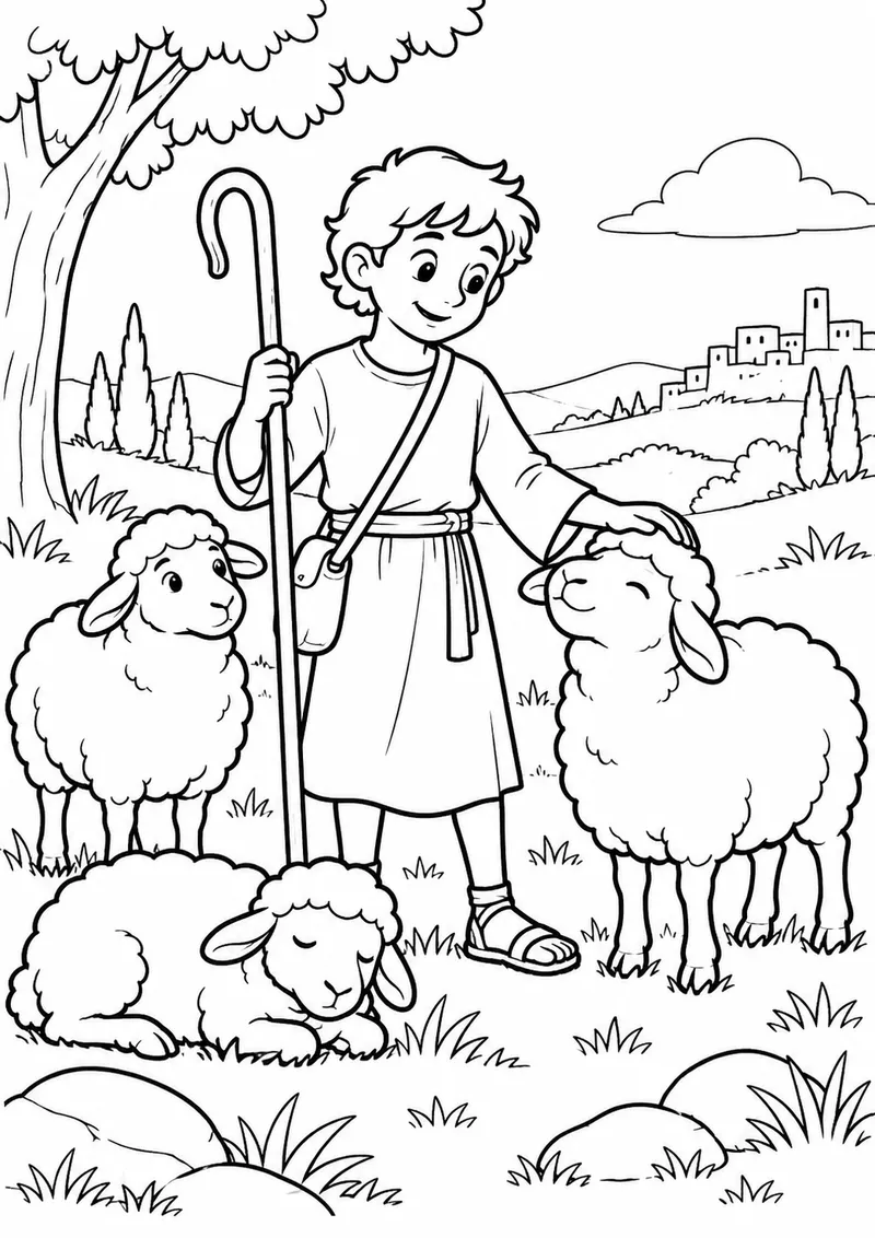 Davi cuidando das ovelhas para colorir
