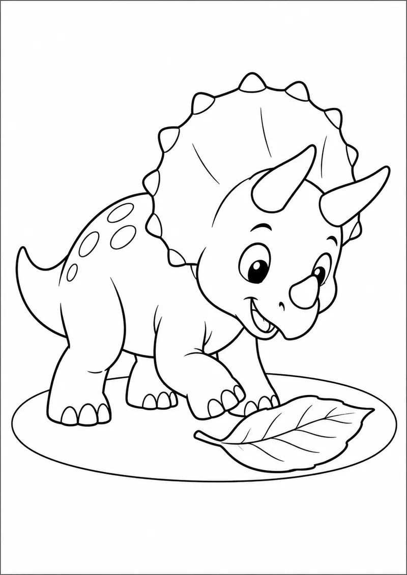 Dinossauro bebê descobrindo uma folha para colorir
