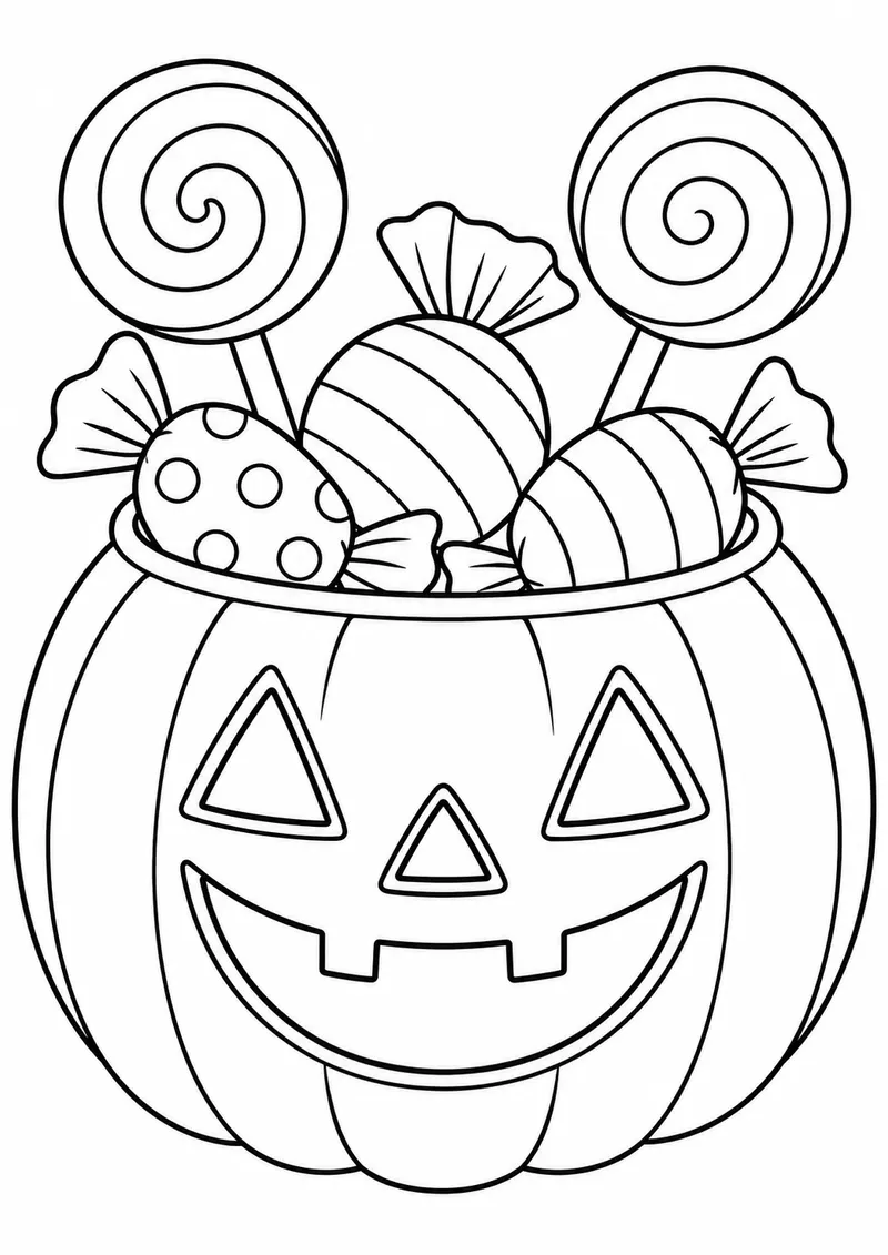 Doces de Halloween na tigela para colorir