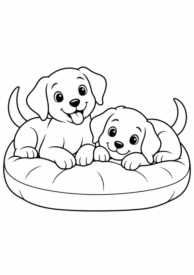 Dois cachorrinhos dividindo uma almofada para colorir