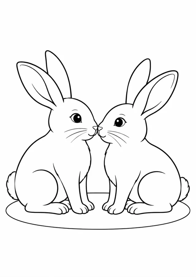 Dois coelhos encostando os focinhos para colorir