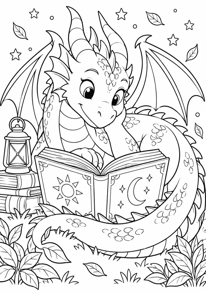 Dragão guardião do livro para colorir