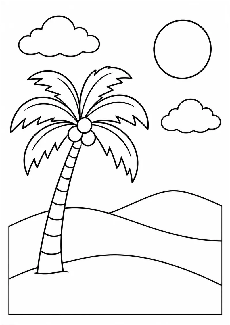 Dunas com um coqueiro para colorir