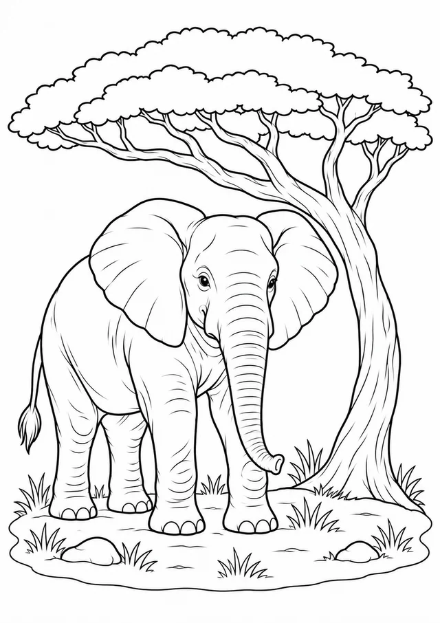 Elefante-africano na savana para colorir