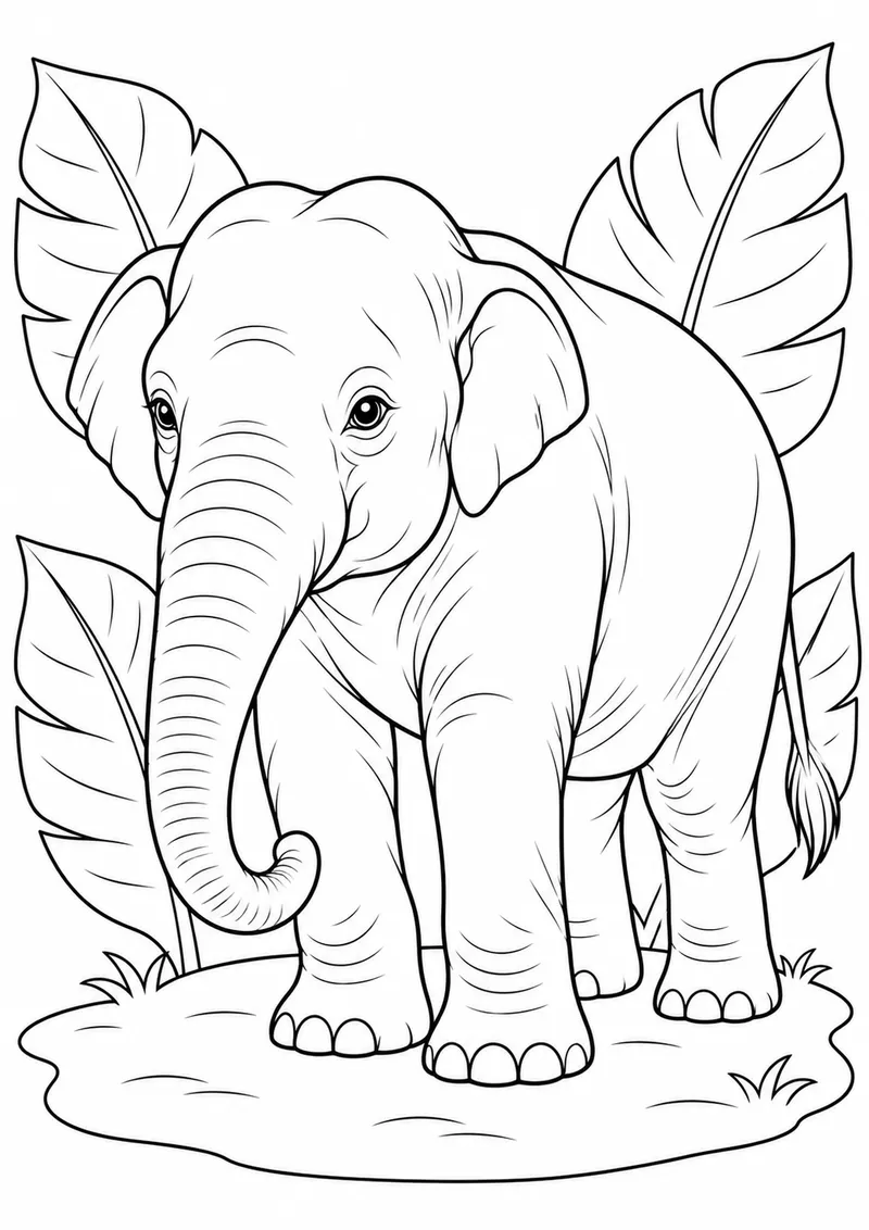 Elefante-asiático na floresta para colorir