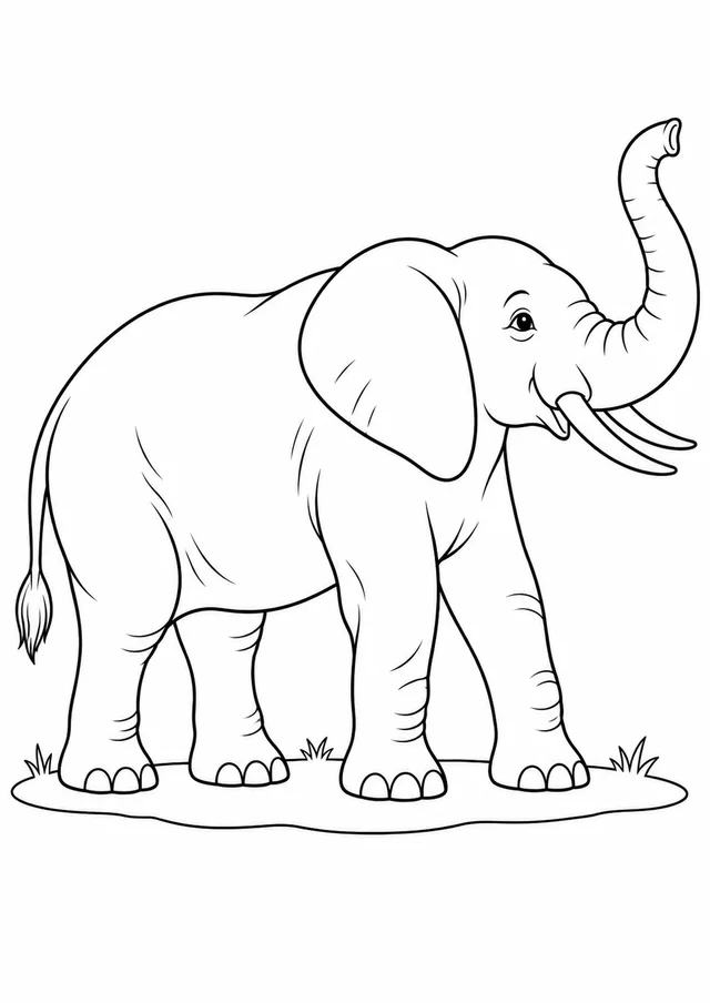Elefante de perfil com tromba erguida para colorir