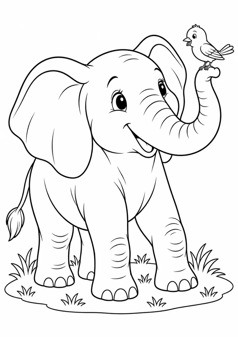 Elefante e passarinho amigos para colorir