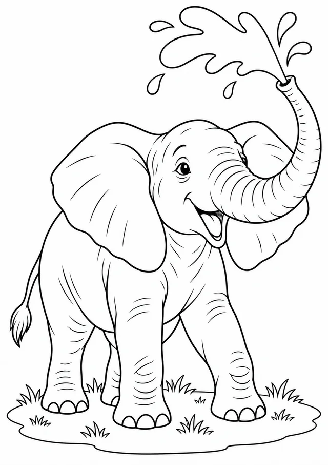 Elefante esguichando água para colorir