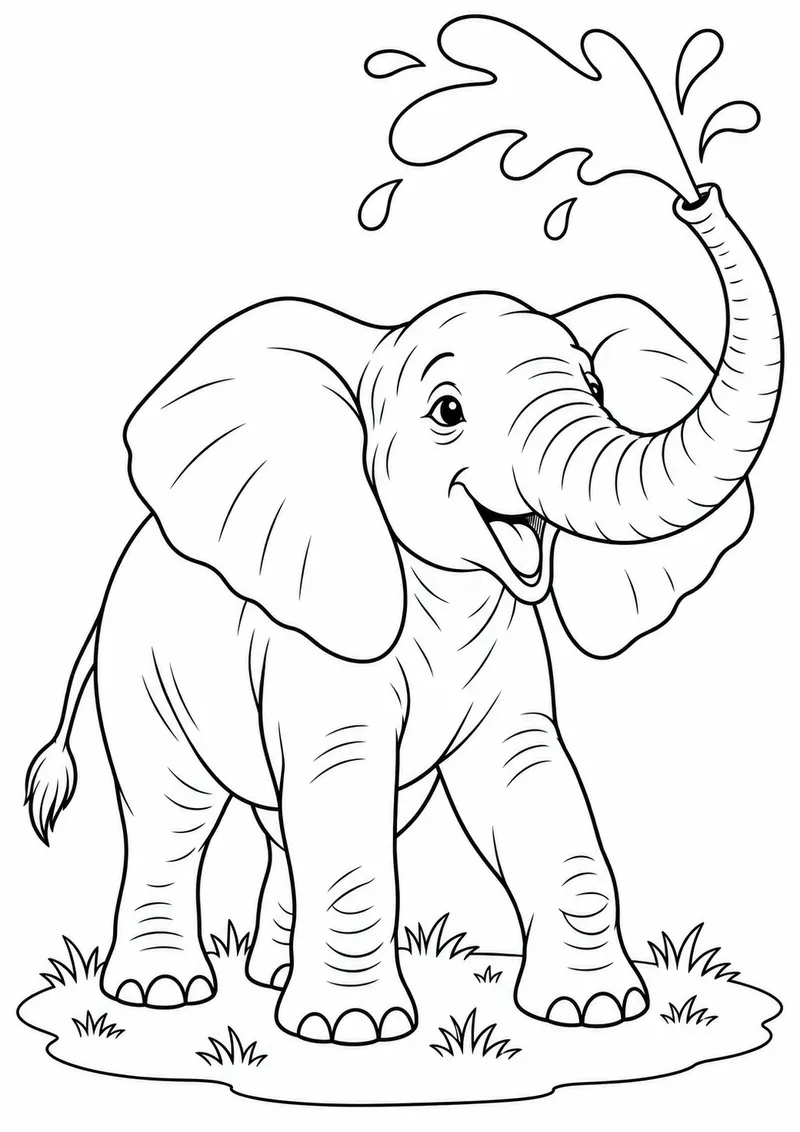 Elefante esguichando água para colorir