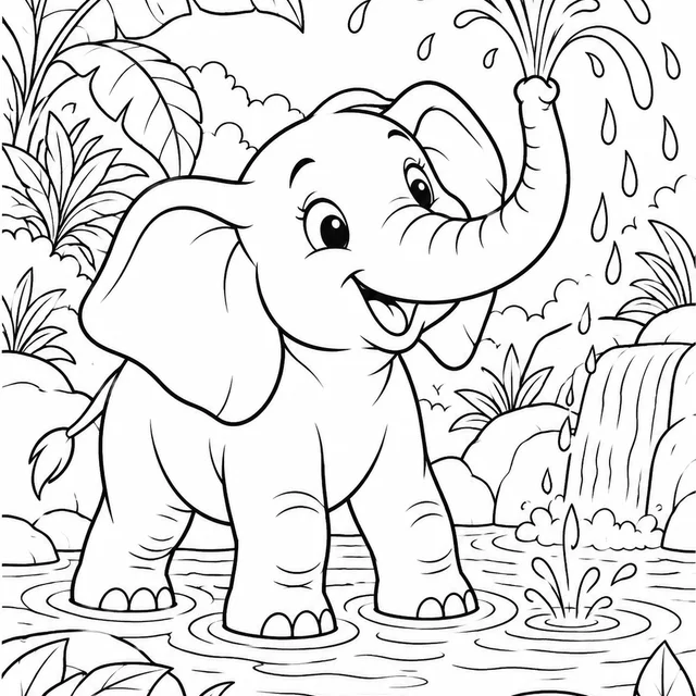 Elefante tomando banho para colorir