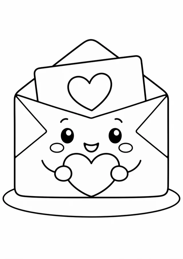 Envelope fofinho com coração para colorir
