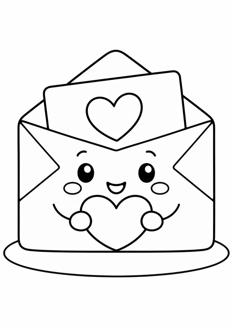 Envelope fofinho com coração para colorir