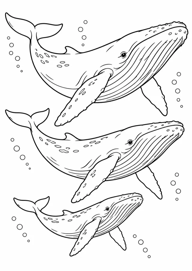Família de baleias migrando para colorir