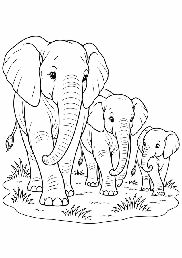 Família de elefantes caminhando para colorir