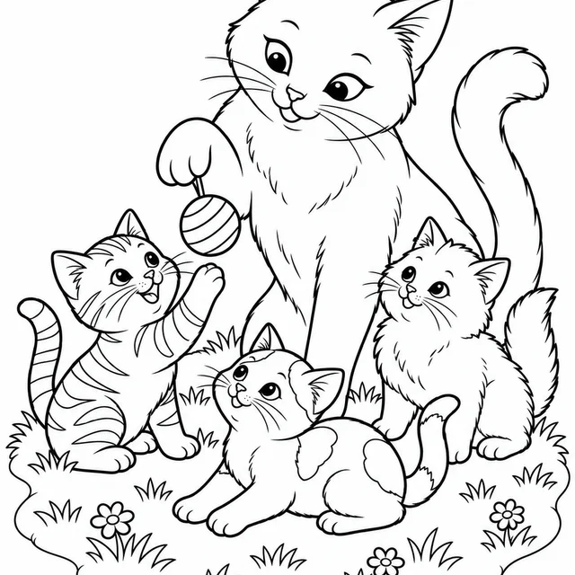 Família de gatos para colorir