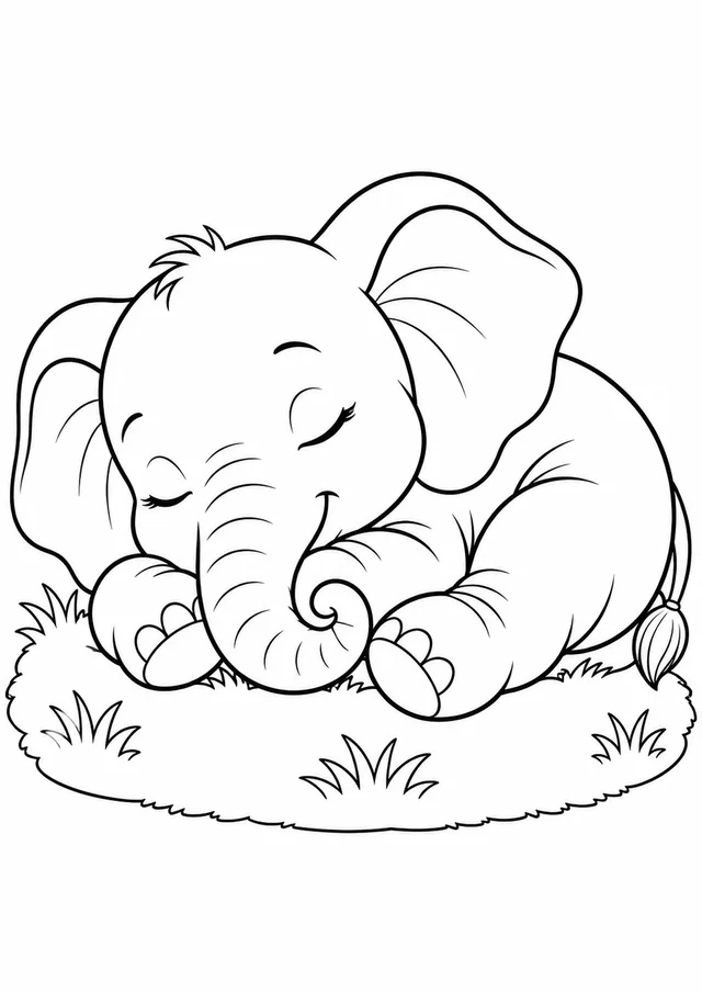 Filhote de elefante dormindo para colorir