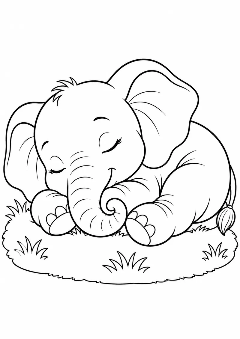 Filhote de elefante dormindo para colorir