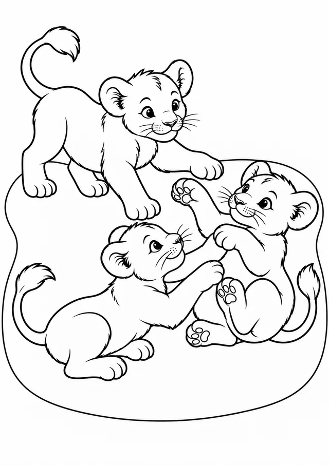 Filhotes de leão brincando para colorir