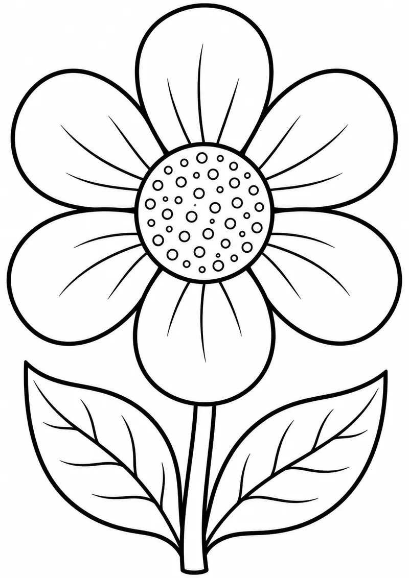 Flor grande com duas folhas para colorir