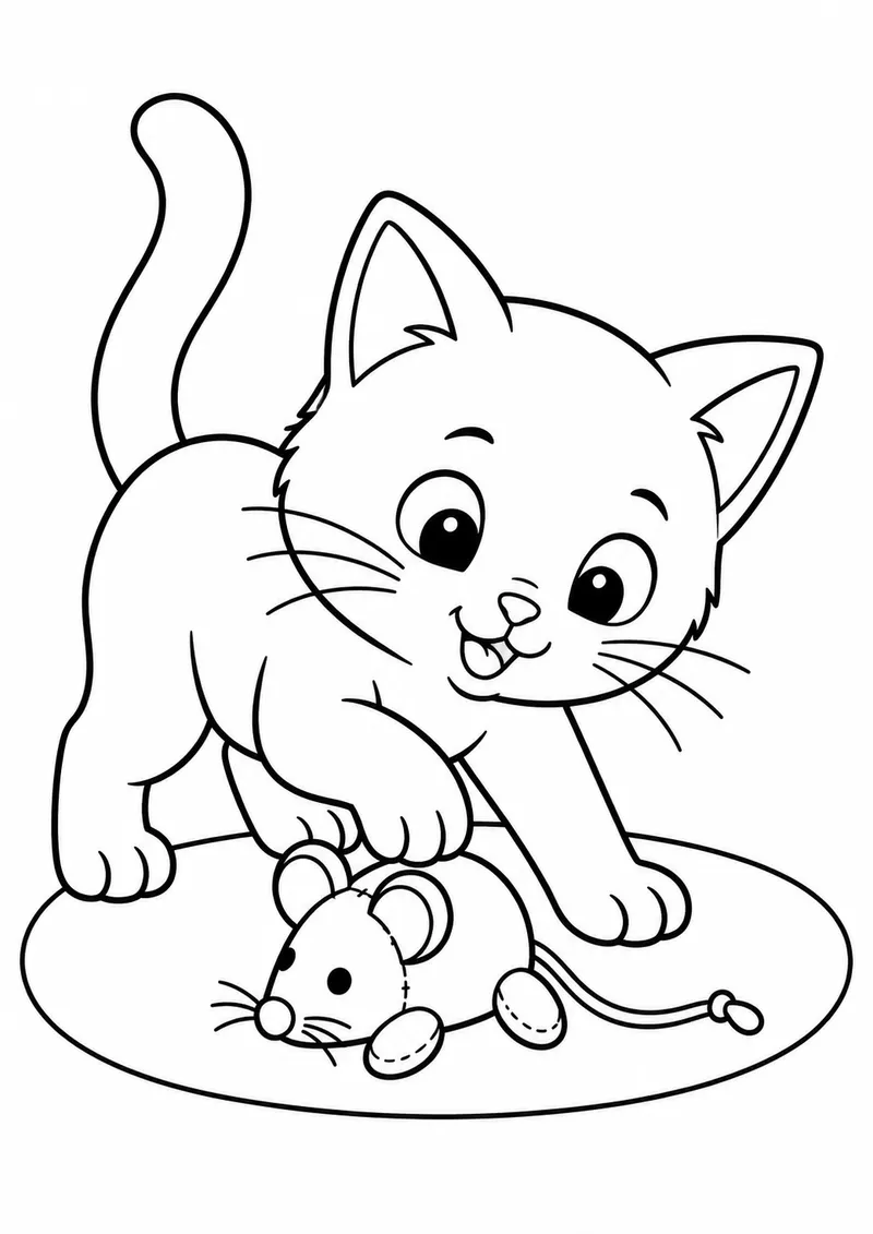 Gatinho brincando com um ratinho de pano para colorir