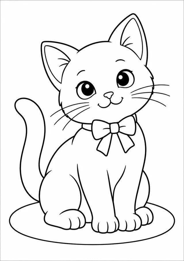 Gatinho com coleira de laço para colorir