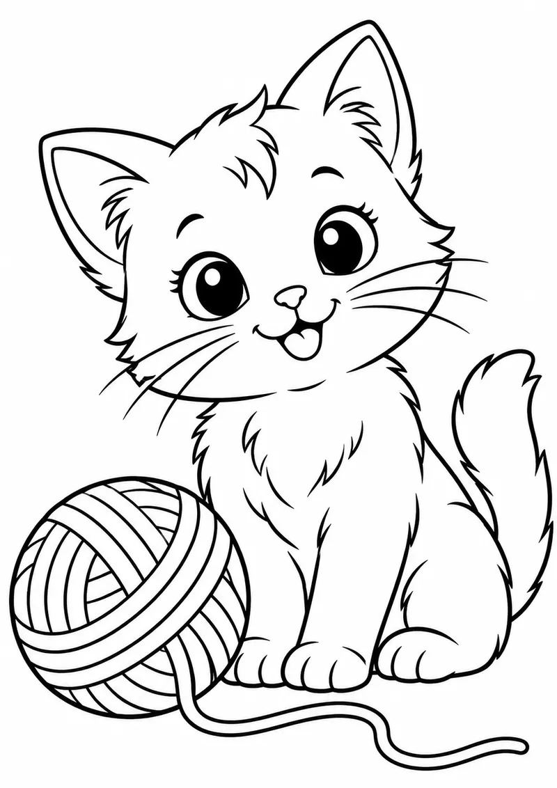 Gatinho com novelo para colorir