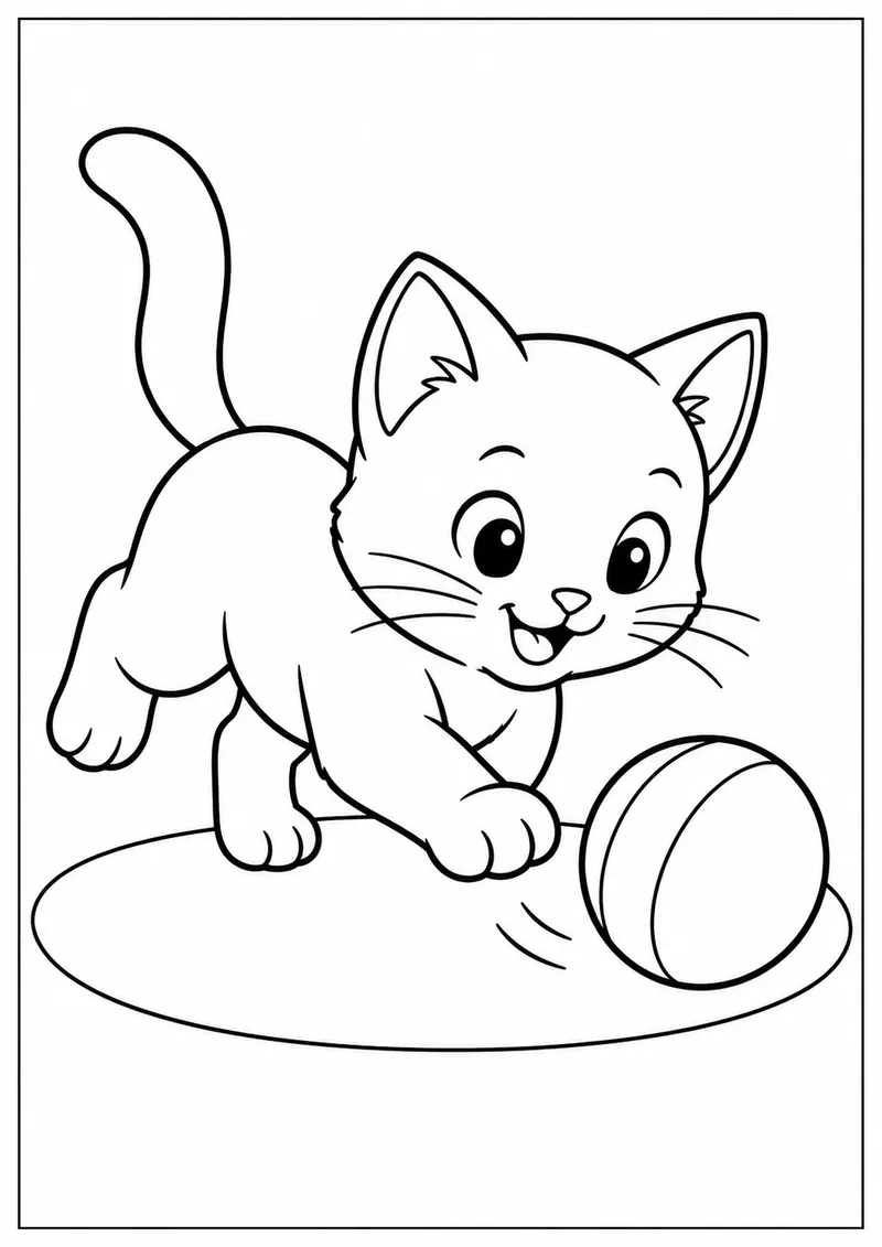 Gatinho correndo atrás de uma bola para colorir