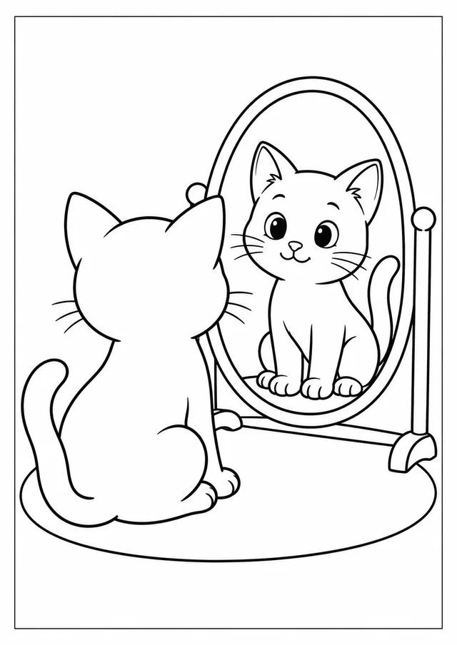 Gatinho diante de um espelho para colorir