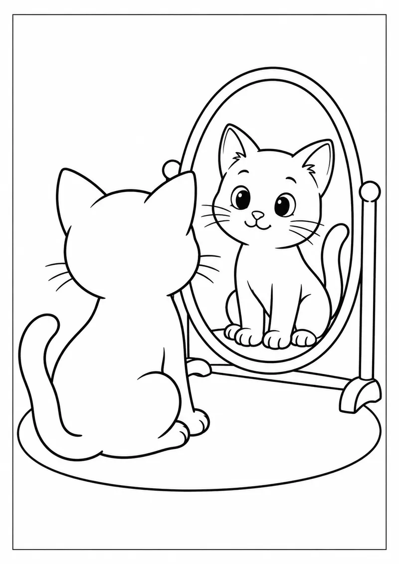 Gatinho diante de um espelho para colorir