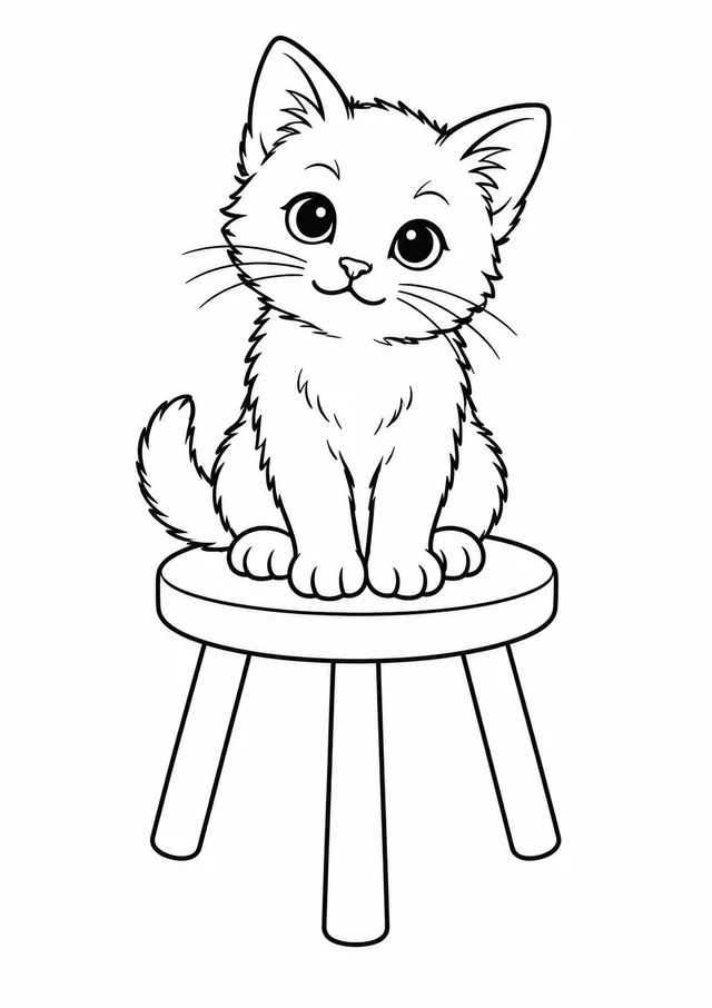 Gatinho no banquinho da cozinha para colorir