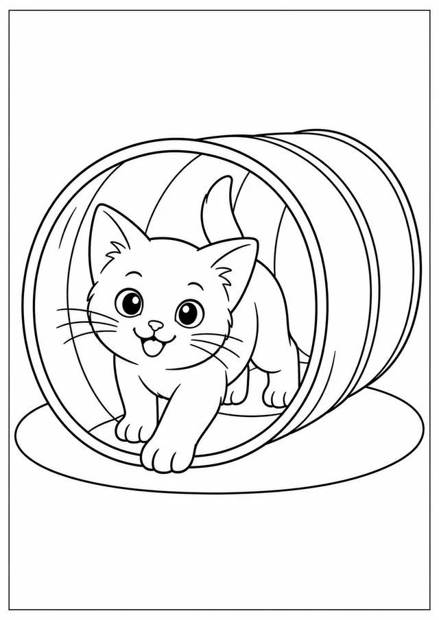 Gatinho no túnel de brinquedo para colorir