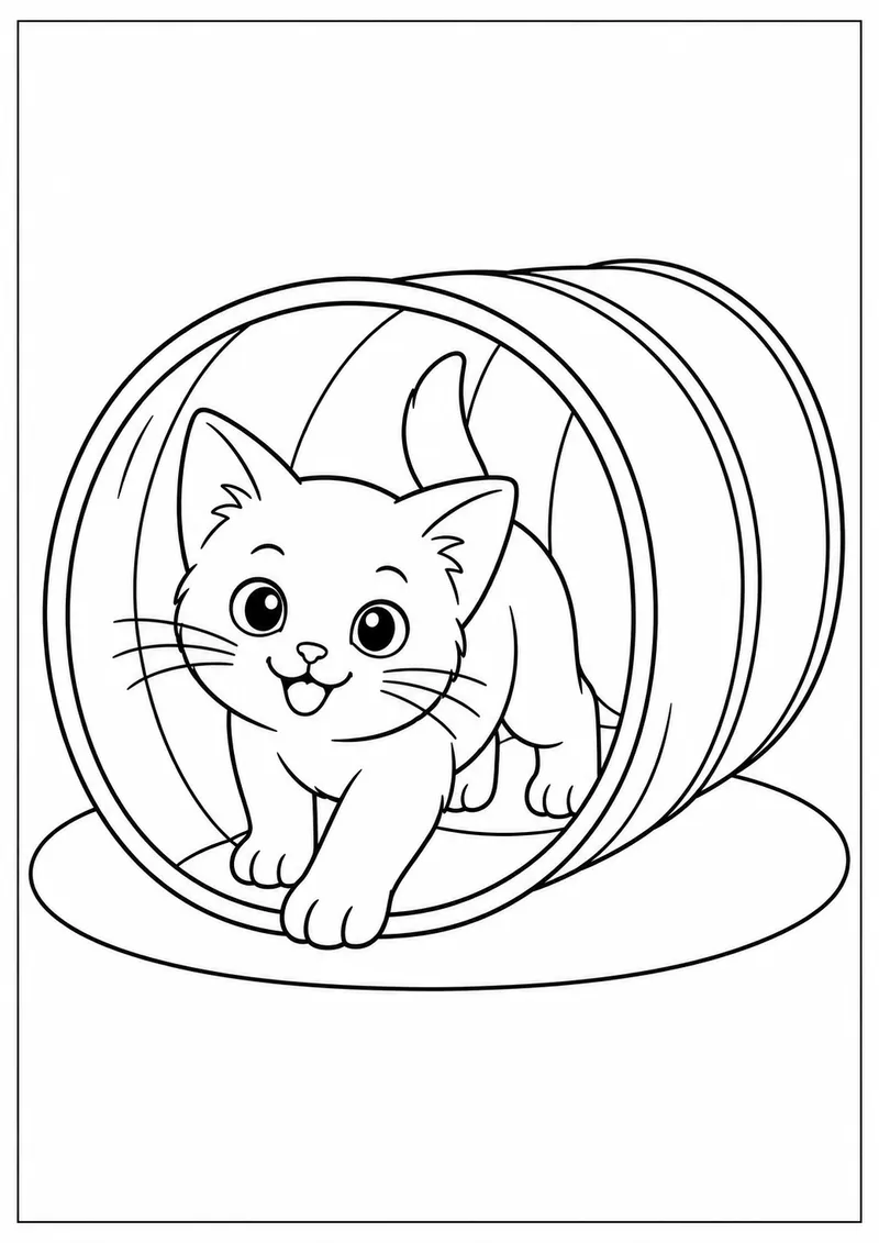Gatinho no túnel de brinquedo para colorir