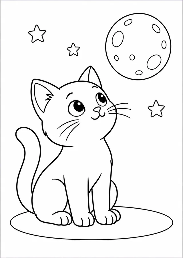 Gatinho olhando para a lua para colorir