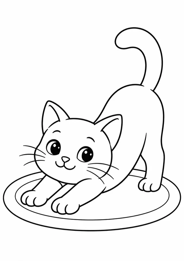 Gatinho se espreguiçando no tapete para colorir