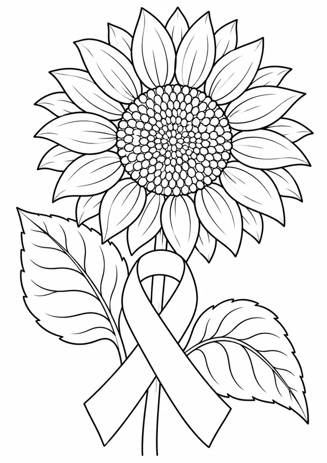 Girassol com laço de esperança para colorir