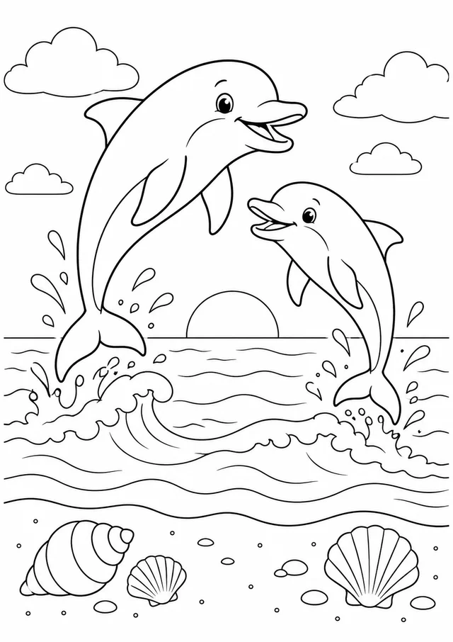 Golfinhos brincando para colorir